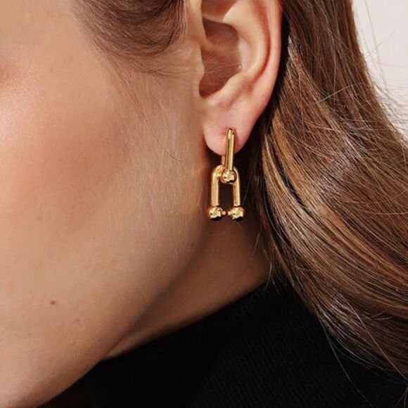 No Brand Jewelry - The U Link 2 in 1 Statement Drop Earring in Gold 925/14k